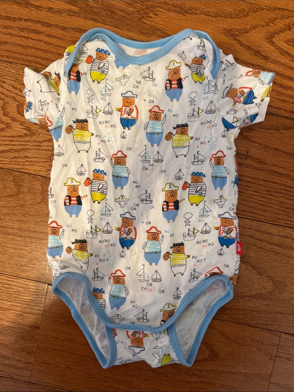 Magnetic Me White Onesie with Blue Trim and Colorful Bear Sailor Print
